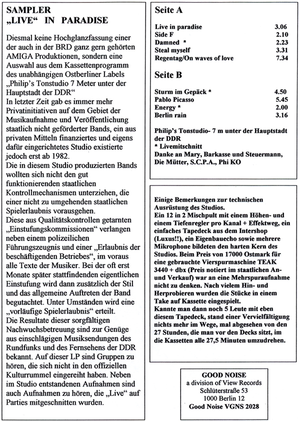 LP Promo Info Einlegeblatt